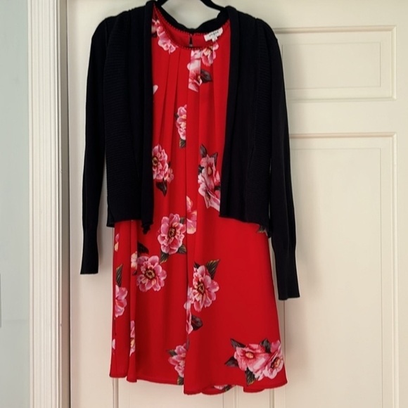 Floral Red Pink Swing Dress Size Medium - Picture 1 of 9